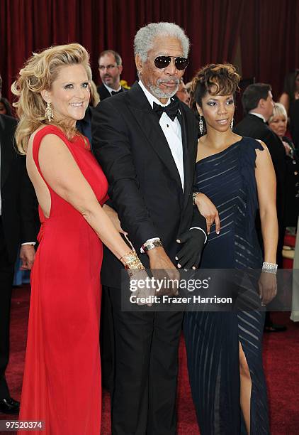 Producer Lori McCreary, actor Morgan Freeman and daughter Morgana Freeman arrive at the 82nd Annual Academy Awards held at Kodak Theatre on March 7,...