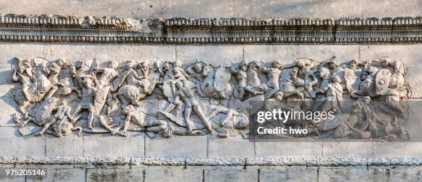 relief image, gaul battle of the romans, detail at the roman arc of the city foundation, 1st century bc, sandstone, orange, provence-alpes-cote d'azur, france - frieze stock pictures, royalty-free photos & images