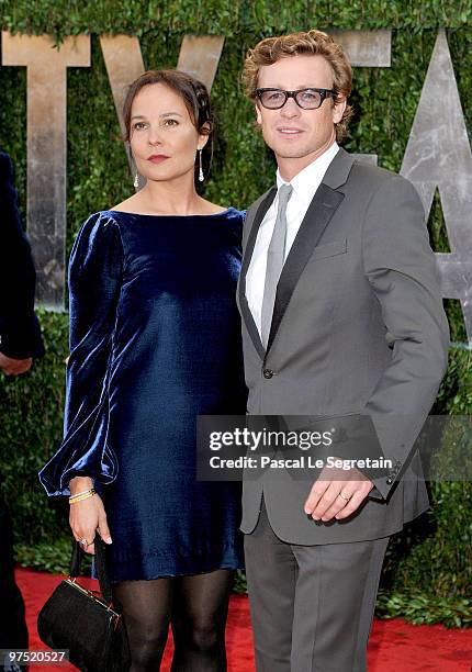 Actor Simon Baker and actress Rebecca Rigg arrives at the 2010 Vanity Fair Oscar Party hosted by Graydon Carter held at Sunset Tower on March 7, 2010...