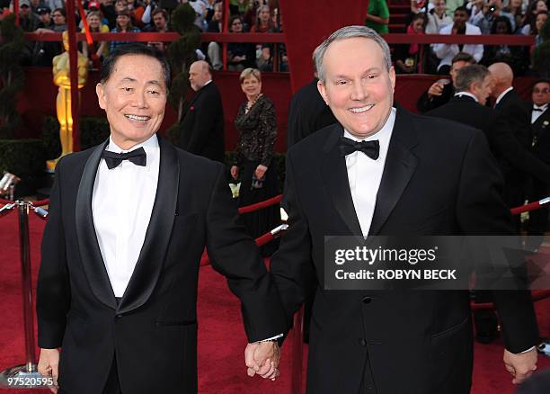 Actor George Takei and husband Brad Altman arrive at the 82nd Academy Awards at the Kodak Theater in Hollywood, California on March 07, 2010. AFP...