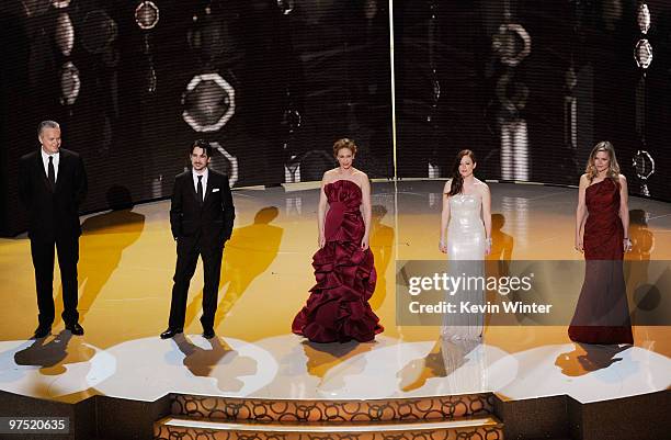 Actors Tim Robbins, Colin Farrell, Vera Farmiga, Julianne Moore and Michelle Pfeiffer present onstage during the 82nd Annual Academy Awards held at...