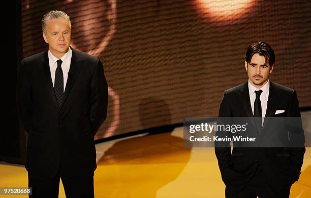 Actors Tim Robbins and Colin Farrell present onstage during the 82nd Annual Academy Awards held at Kodak Theatre on March 7, 2010 in Hollywood,...