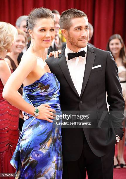 Actors Maggie Gyllenhaal and Jake Gyllenhaal arrive at the 82nd Annual Academy Awards held at the Kodak Theatre on March 7, 2010 in Hollywood,...