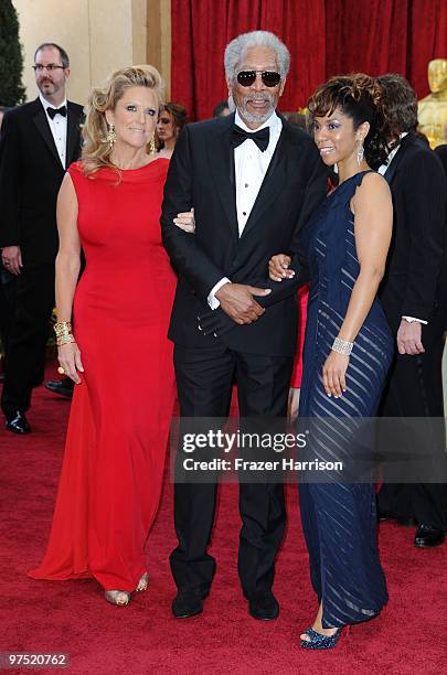 Producer Lori McCreary, actor Morgan Freeman and daughter Morgana Freeman arrive at the 82nd Annual Academy Awards held at Kodak Theatre on March 7,...