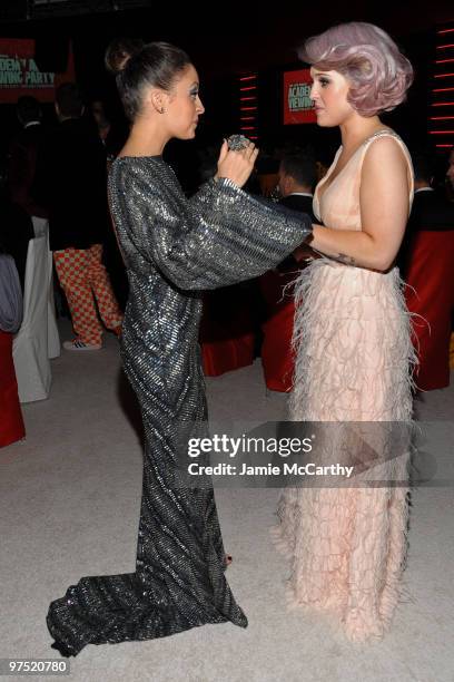 Nicole Richie and Kelly Osbourne attends the 18th Annual Elton John AIDS Foundation Oscar party held at Pacific Design Center on March 7, 2010 in...