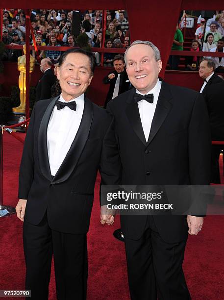 Actor George Takei and husband Brad Altman arrive at the 82nd Academy Awards at the Kodak Theater in Hollywood, California on March 07, 2010. AFP...