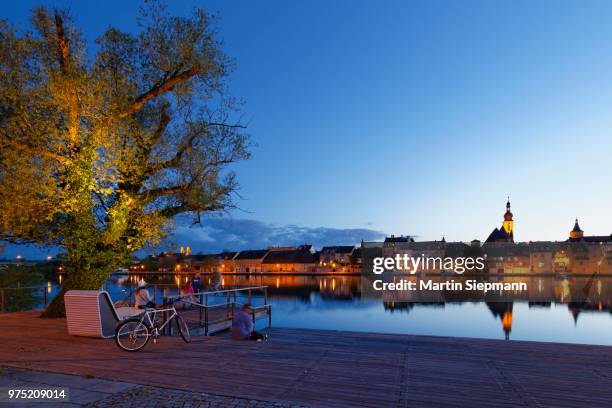 view from the premises of the gartenschau garden festival across the river main, kitzingen, mainfranken, lower franconia, franconia, bavaria, germany - gartenschau stock-fotos und bilder