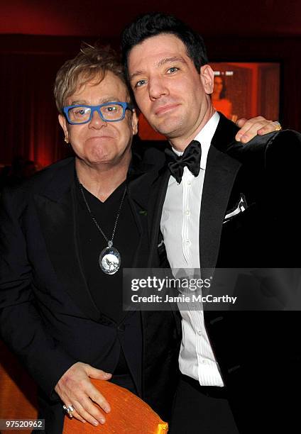 Musician Sir Elton John and TV personality J.C. Chasez attend the 18th Annual Elton John AIDS Foundation Oscar party held at Pacific Design Center on...