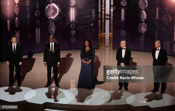 Actors Michael Sheen, Forest Whitaker, Oprah Winfrey, Stanley Tucci and Peter Sarsgaard present onstage during the 82nd Annual Academy Awards held at...