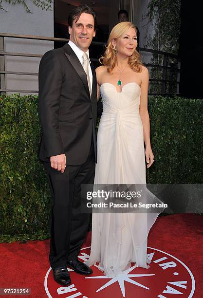 Actor Jon Hamm and actress Jennifer Westfeldt arrive at the 2010 Vanity Fair Oscar Party hosted by Graydon Carter held at Sunset Tower on March 7,...