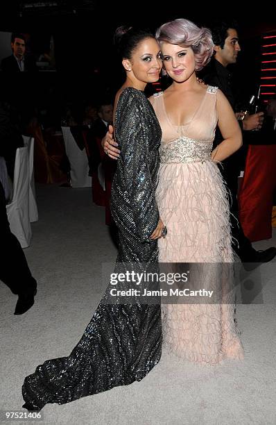 Nicole Richie and Kelly Osbourne attends the 18th Annual Elton John AIDS Foundation Oscar party held at Pacific Design Center on March 7, 2010 in...