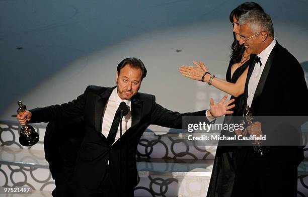 Producer Fisher Stevens and director Louie Psihoyos onstage during the 82nd Annual Academy Awards held at Kodak Theatre on March 7, 2010 in...