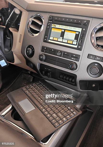 The Ford Motor Co. 2011 F-250 Super Duty pickup truck's Crew Chief interior hardware is displayed during a media test drive in Yarnell, Arizona,...