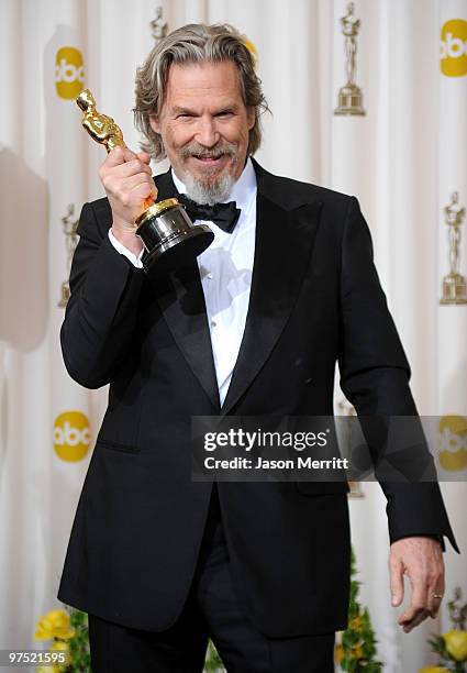 Actor Jeff Bridges, winner of Best Actor award for "Crazy Heart," poses in the press room at the 82nd Annual Academy Awards held at Kodak Theatre on...