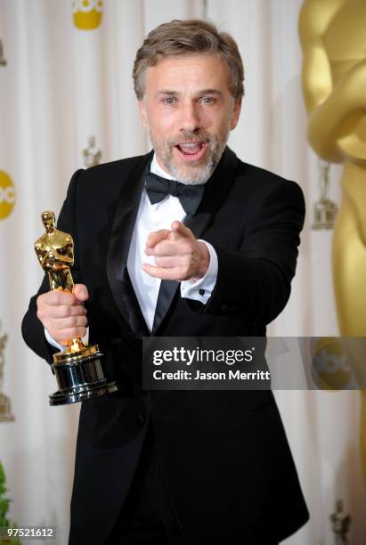 Actor Christoph Waltz, winner of Best Supporting Actor award for "Inglourious Basterds," poses in the press room at the 82nd Annual Academy Awards...