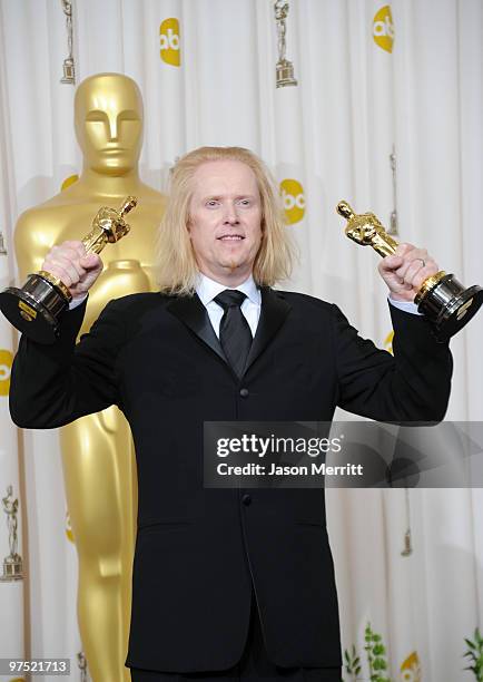 Paul N.J. Ottosson, winner of Best Sound Editing and Best Sound Mixing awards for "The Hurt Locker," poses in the press room at the 82nd Annual...