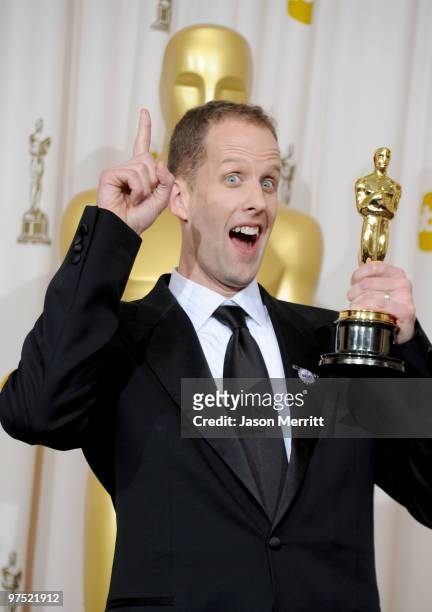 Director Pete Docter, winner of Best Animated Feature award for "Up," poses in the press room at the 82nd Annual Academy Awards held at Kodak Theatre...