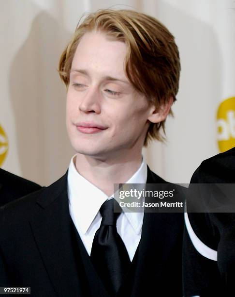 Actor Macauley Caulkin poses in the press room at the 82nd Annual Academy Awards held at Kodak Theatre on March 7, 2010 in Hollywood, California.