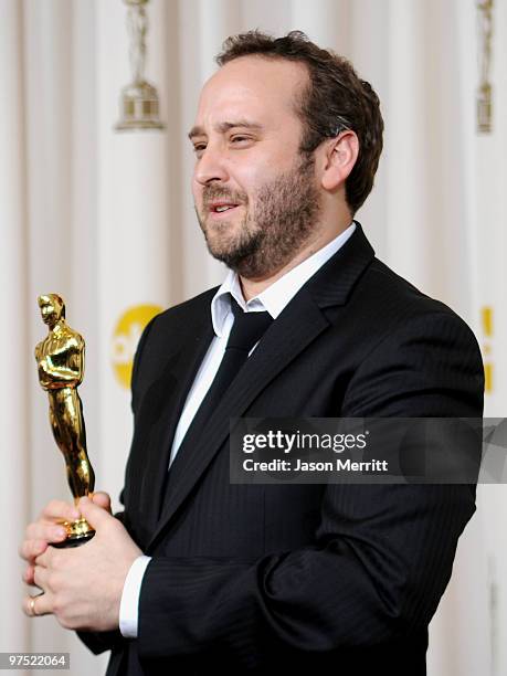 Director Nicolas Schmerkin, winner Best Animated Short Film award for "Logorama," poses in the press room at the 82nd Annual Academy Awards held at...