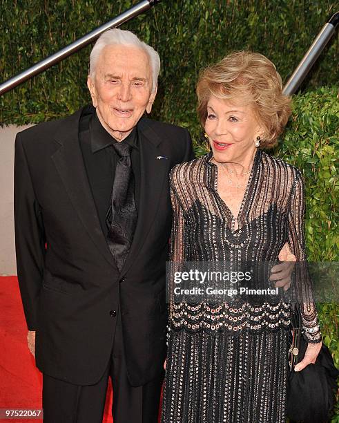 Actor Kirk Douglas and wife Anne Buydens arrive at the 2010 Vanity Fair Oscar Party hosted by Graydon Carter held at Sunset Tower on March 7, 2010 in...