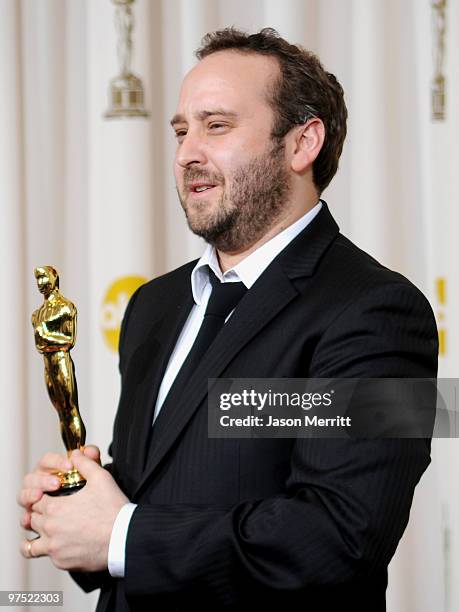 Director Nicolas Schmerkin, winner Best Animated Short Film award for "Logorama," poses in the press room at the 82nd Annual Academy Awards held at...