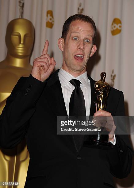 Director Pete Docter poses in the press room at the 82nd Annual Academy Awards held at the Kodak Theatre on March 7, 2010 in Hollywood, California.