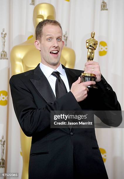 Director Pete Docter, winner of Best Animated Feature award for "Up," poses in the press room at the 82nd Annual Academy Awards held at Kodak Theatre...