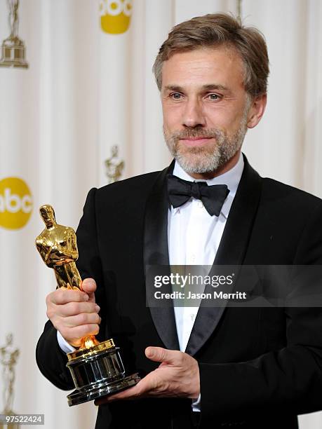 Actor Christoph Waltz, winner of Best Supporting Actor award for "Inglourious Basterds," poses in the press room at the 82nd Annual Academy Awards...