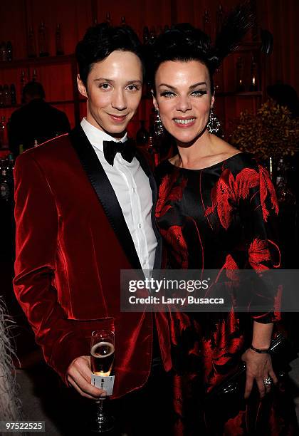 Figure Skater Johnny Weir and actress Debi Mazar attend the 18th Annual Elton John AIDS Foundation Academy Award Party at Pacific Design Center on...