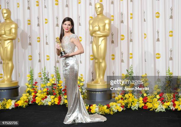 Actress Sandra Bullock, winner Best Actress award for "The Blind Side," poses in the press room at the 82nd Annual Academy Awards held at Kodak...