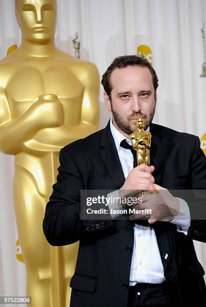 Director Nicolas Schmerkin, winner Best Animated Short Film award for "Logorama," poses in the press room at the 82nd Annual Academy Awards held at...