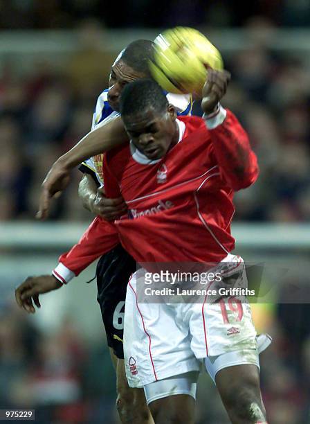 Des Walker of Sheffield Wednesday battles for the ball with Marlon Harewood of Forest during the Nationwide First division game between Nottingham...