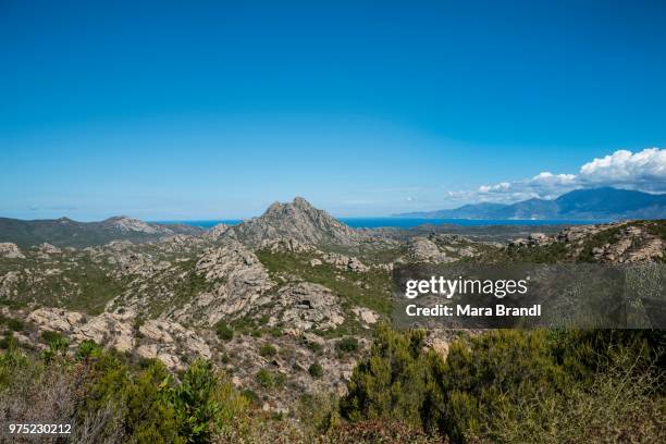 rocky landscape, agriates desert, desert des agriates, santo-pietro-di-tenda, corsica, france - tenda stock pictures, royalty-free photos & images