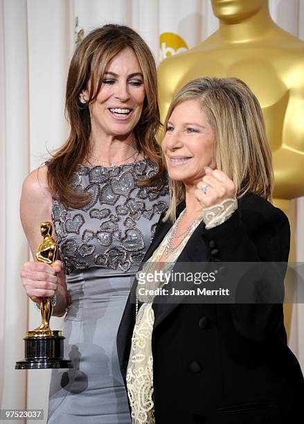 Director Kathryn Bigelow , winner of Best Director award for "The Hurt Locker," and presenter Barbra Streisand poses in the press room at the 82nd...