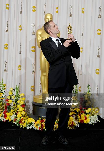 Director Pete Docter, winner of Best Animated Feature award for "Up," poses in the press room at the 82nd Annual Academy Awards held at Kodak Theatre...