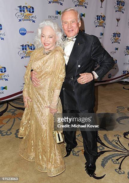 Astronaut Buzz Aldrin arrives with wife Lois Driggs Cannon at the 20th Annual Night Of 100 Stars Awards Gala at Beverly Hills Hotel on March 7, 2010...