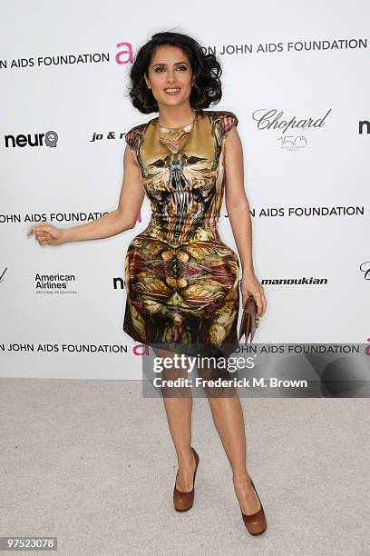 Actress Salma Hayek arrives at the 18th annual Elton John AIDS Foundation's Oscar Viewing Party held at the Pacific Design Center on March 7, 2010 in...