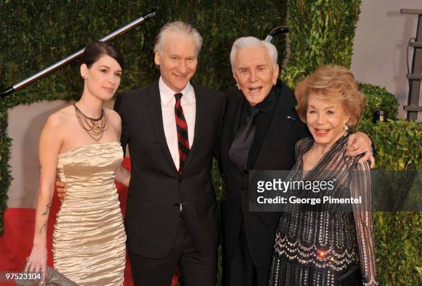 Cara Santa Maria, tv personality Bill Maher, actor Kirk Douglas and Anne Buydens arrive at the 2010 Vanity Fair Oscar Party hosted by Graydon Carter...