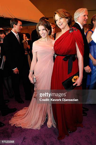 Actresses Anna Kendrick and Sigourney Weaver attends the 82nd Annual Academy Awards Governor's Ball held at Kodak Theatre on March 7, 2010 in...