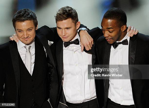 Actors Jeremy Renner, Brian Geraghty and Anthony Mackie accept Best Picture award for "The Hurt Locker" onstage during the 82nd Annual Academy Awards...