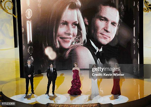 Actors Tim Robbins, Colin Farrell, Vera Farmiga, Julianne Moore and Michelle Pfeiffer present onstage during the 82nd Annual Academy Awards held at...