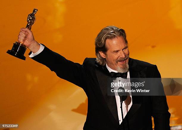 Actor Jeff Bridges accepts Best Actor award for "Crazy Heart" onstage during the 82nd Annual Academy Awards held at Kodak Theatre on March 7, 2010 in...