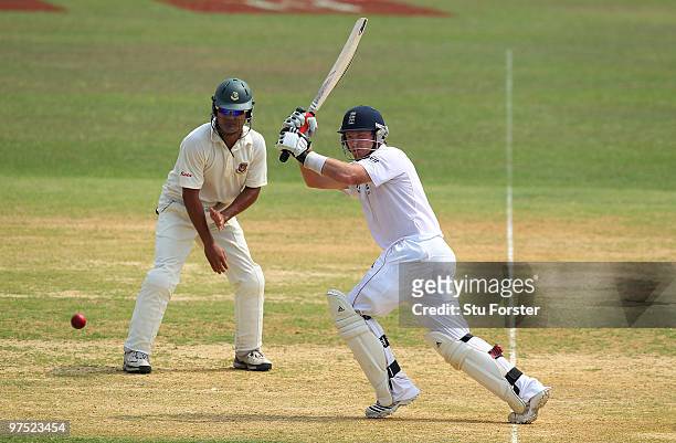 England batsman Ian Bell picks up some runs during day two of the tour match between Bangladesh A and England at Jahur Ahmed Chowdhury Stadium on...