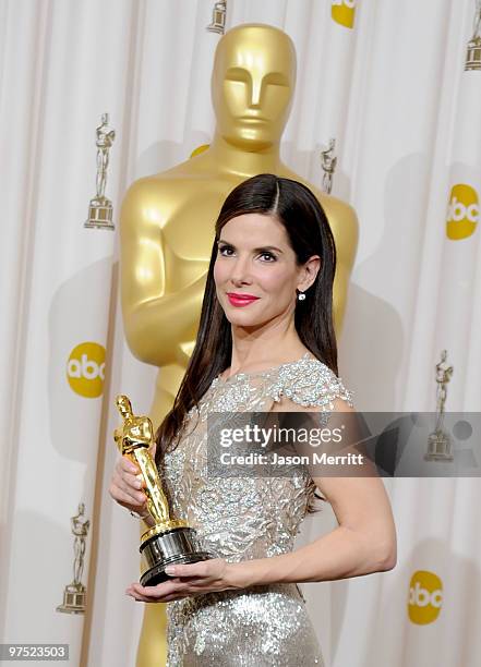 Actress Sandra Bullock, winner Best Actress award for "The Blind Side," poses in the press room at the 82nd Annual Academy Awards held at Kodak...