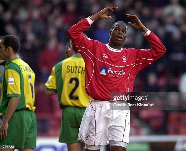 Marlon Harewood of Forest after another chance is missed during the Nationwide First Division match between Nottingham Forest and Norwich City at the...