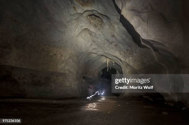 hikers, tourists walking through a cave with a torch, kuala tahan, taman negara national park, malaysia - taman negara national park stock pictures, royalty-free photos & images