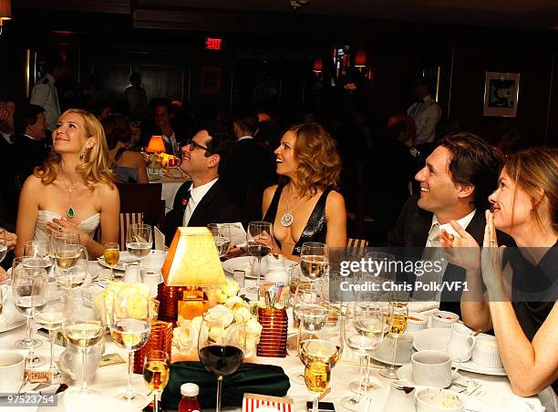 Actress Jennifer Westfeldt, director J.J. Abrams, actor Hilary Swank, actor Jon Hamm, and Katie McGrath attend the 2010 Vanity Fair Oscar Party...