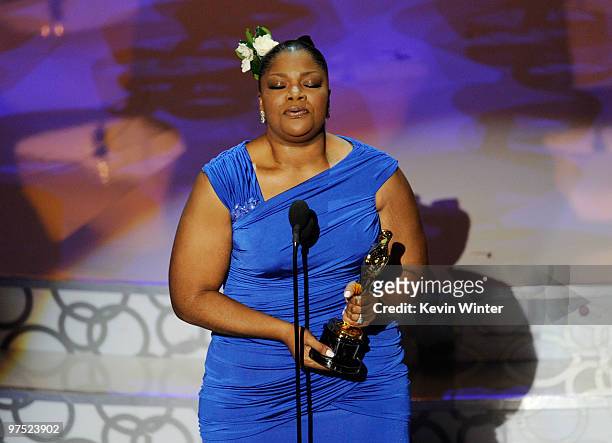 Actress Mo'Nique accepts Best Supporting Actress award for "Precious: Based on the Novel 'Push' by Sapphire" onstage during the 82nd Annual Academy...