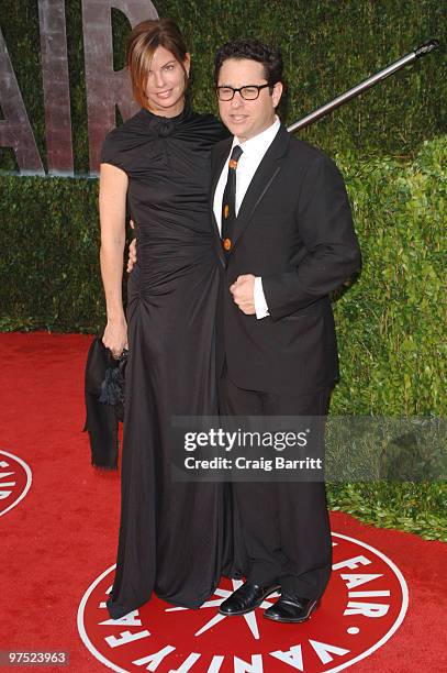 Katie McGrath and producer J.J. Abrams arrive at the 2010 Vanity Fair Oscar Party hosted by Graydon Carter held at Sunset Tower on March 7, 2010 in...