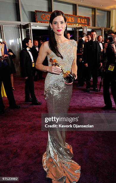 Actress Sandra Bullock, winner Best Actress award for "The Blind Side," attends the 82nd Annual Academy Awards Governor's Ball held at Kodak Theatre...